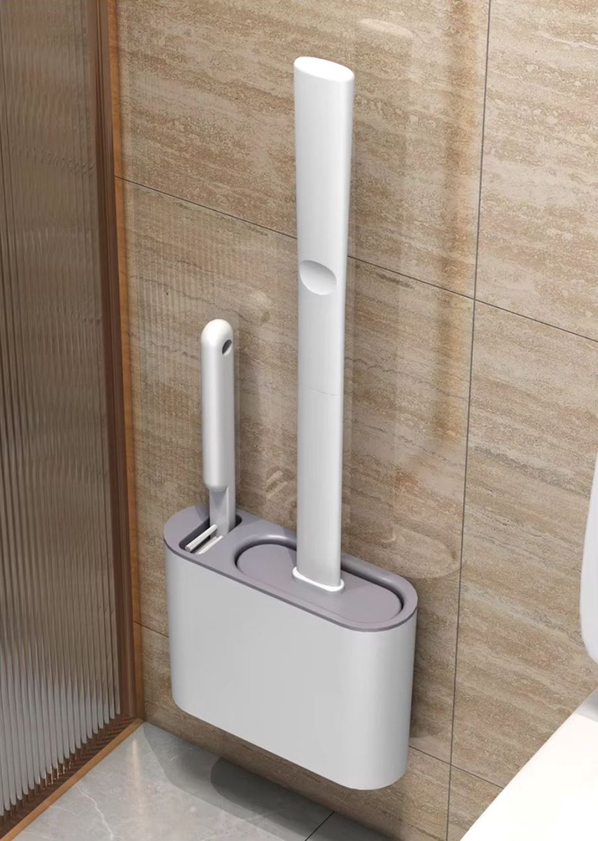 Toiletborstel met Randreiniger en Houder – Vrijstaand en Ophangbaar, Siliconen Borstel voor Hygiënische Reiniging