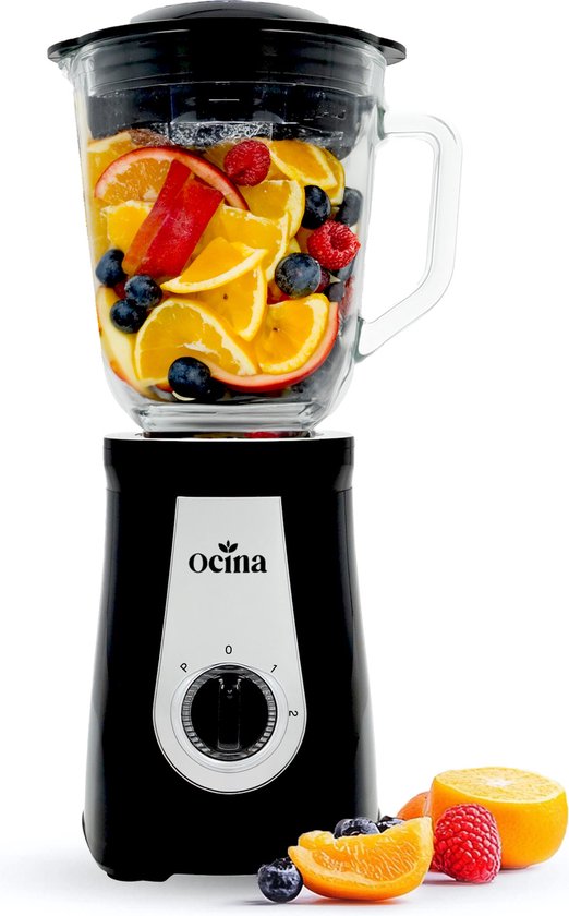 Ocina Krachtige Blender - Smoothie Maker - Met Glazen Kan - 1 Liter - 500W - Zwart