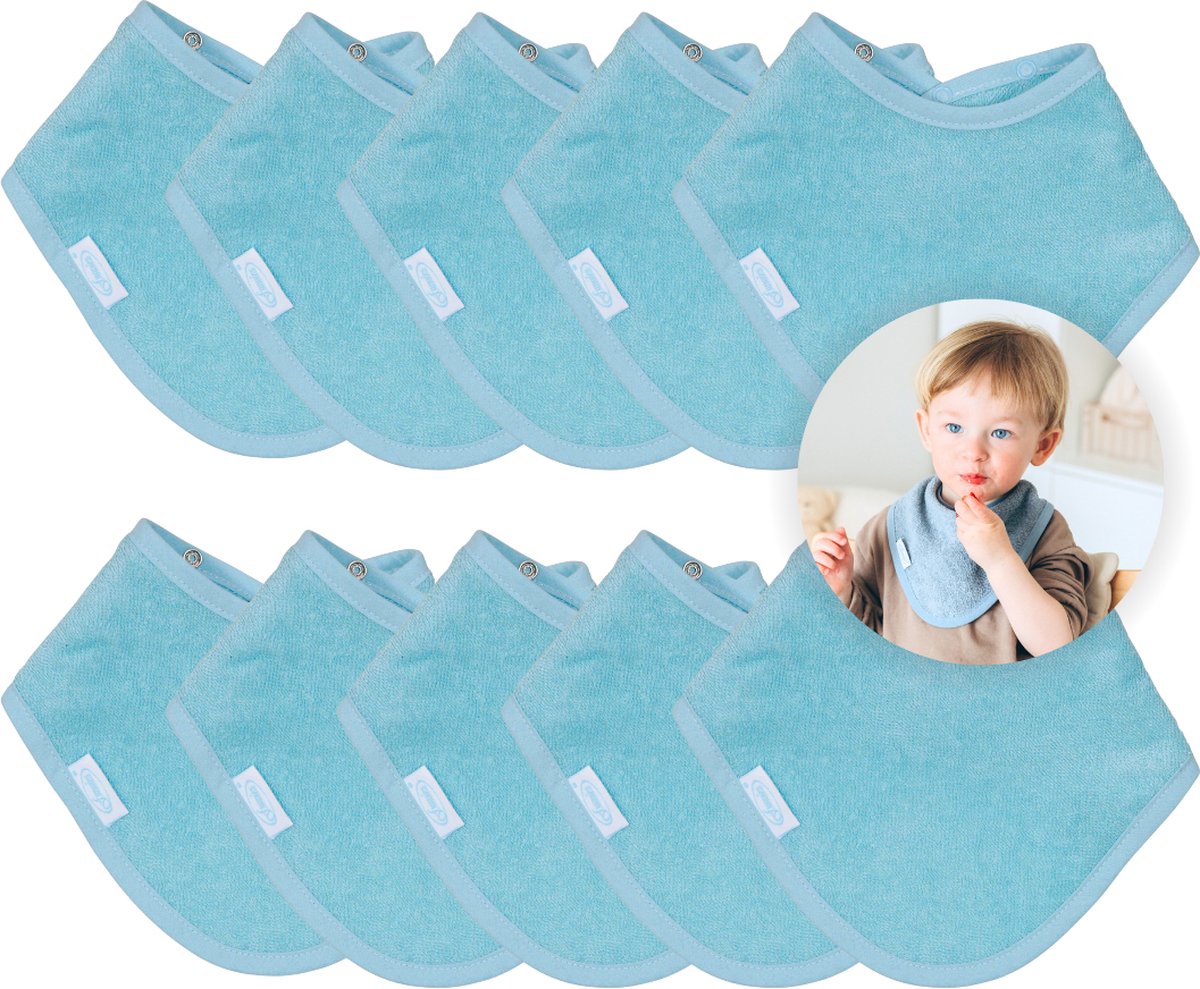 Goedkoopste Funnies Bandana Slabbetjes 10 Stuks Blauw - Set van 10 Zachte Slabbetjes - Kwijldoekjes - Spuugdoekjes - Gemaakt van 100 Katoenen Badstof - Absorberend, Zacht en Makkelijk Wasbaar - Ideaal voor Baby’s bij Voeden, Kwijlen en Spugen
