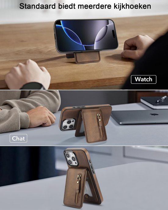 FFO2World MagSafe Étui portefeuille iPhone 16 Pro avec porte-cartes – Étui à rabat 2 en 1 amovible en cuir PU avec Protection RFID et béquille, compatible avec MagSafe – Marron