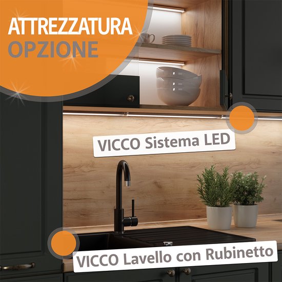 Meuble de cuisine complet Vicco R- Line – 200 cm, WB Anthracite Chêne noir brillant/or, WB Anthracite
