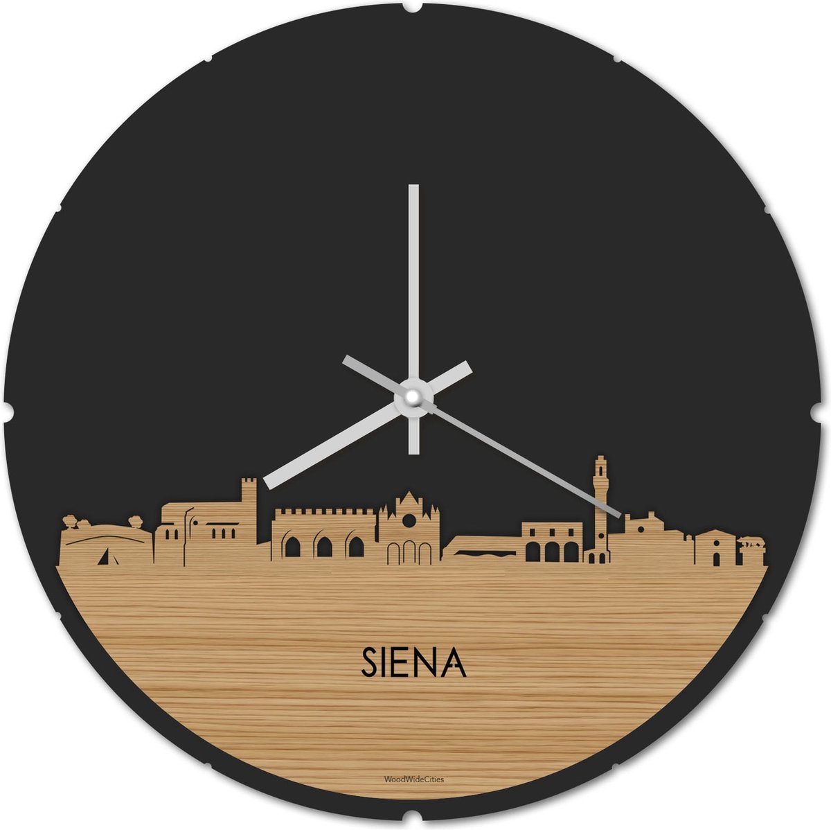 Skyline Klok Rond Siena Bamboe hout - Ø 44 cm - Stil uurwerk - Wanddecoratie - Meer steden beschikbaar - Woonkamer idee - Woondecoratie - City Art - Steden kunst - Cadeau voor hem - Cadeau voor haar - Jubileum - Trouwerij - Housewarming -