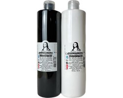 Südor Textielverf set 2 x 500 ml (zwart-wit). Wasbestendige textielverf voor lichte stoffen. Wasmachinebestendig, wasbestendig. Fixatie door strijken