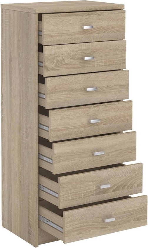 Ladekast met 8 laden: mat wit / Sonoma eiken blad, 120 x 101 x 39 cm
