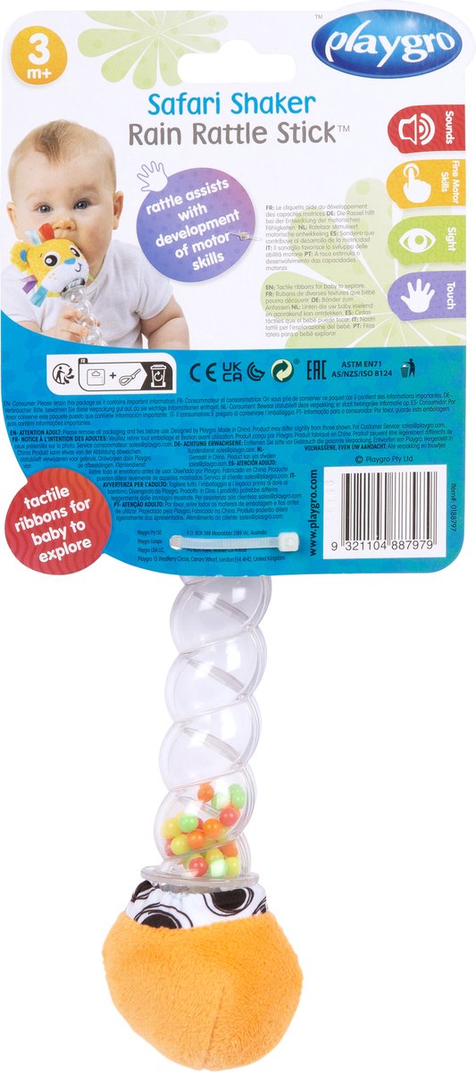 Playgro Safari Shaker Rain Rattle Stick - rammelaar - Speelgoed Baby - Speelgoed 1 jaar - Baby Speelgoed - Baby rammelaar — afbeelding 2