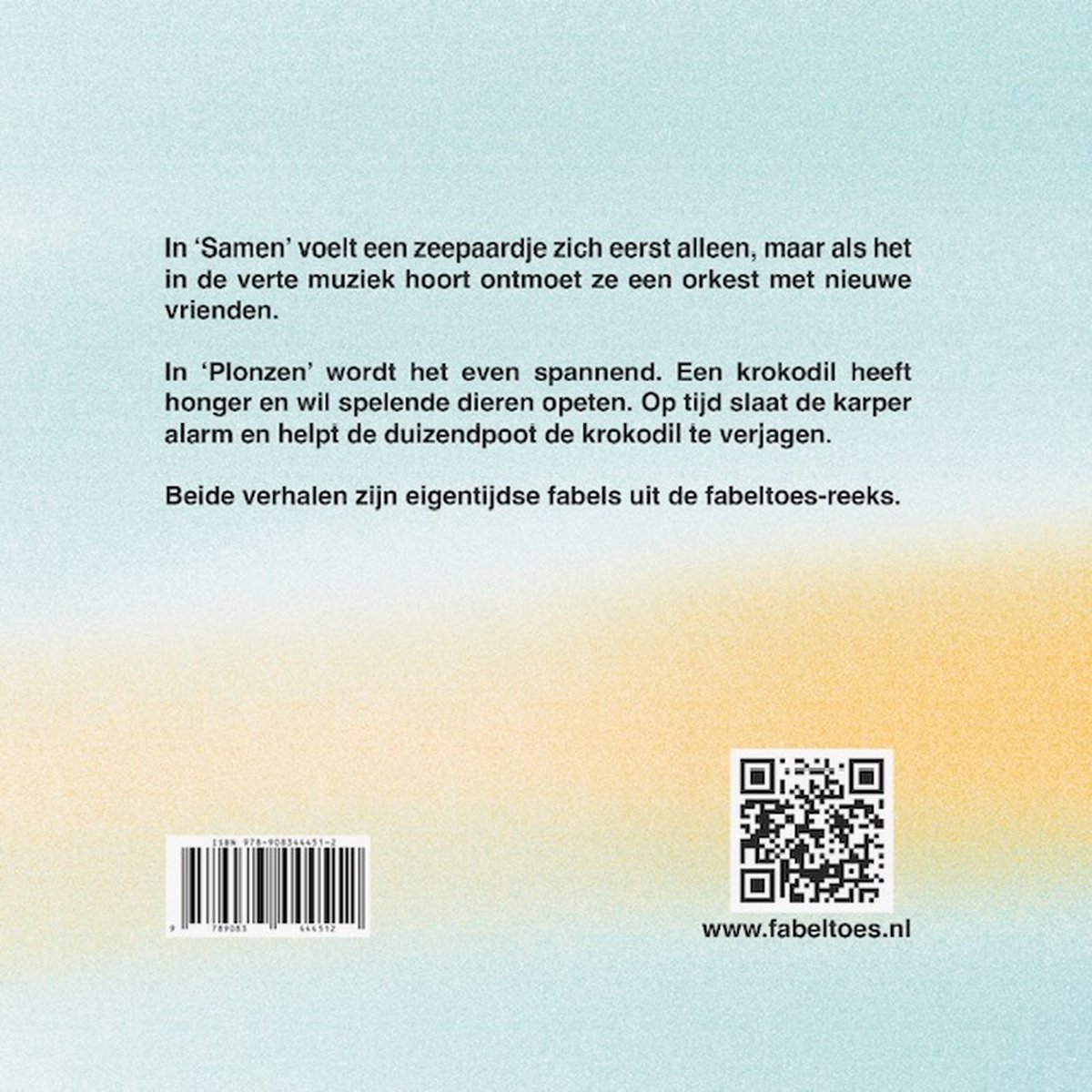 Voorleesboek, fabeltoes 2, Samen en Plonzen, prentenboek, peuter, kinderboek, 3 jaar, 4 jaar, 5 jaar, 6 jaar, 7 jaar - back cover