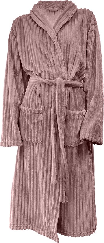 Eleganzzz Teddy Rib Fleece Uni Badjas - Old Rose - S - Badjas Dames - Badjas Heren