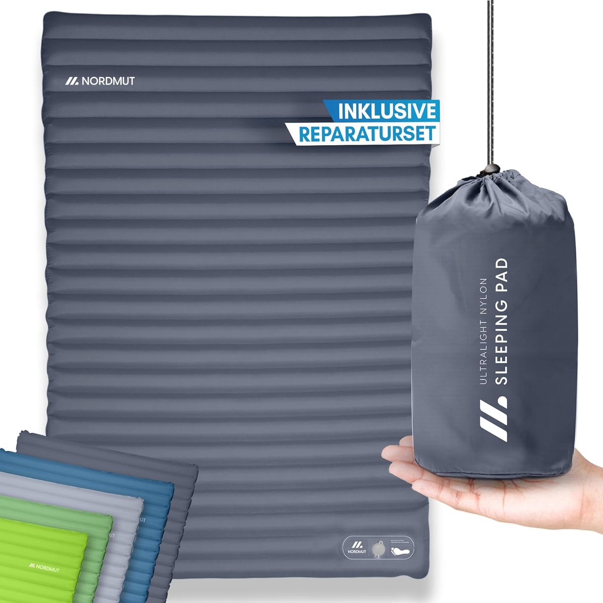Zelfopblazend Campingmatras voor 2 Personen - 10 cm Ultralicht & Comfortabel - Weerbestendig Donkergrijs