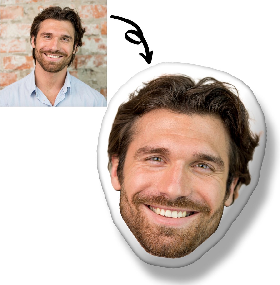 PillowBuddies - Knuffelkussen met Eigen Opdruk - 60 cm - Gepersonaliseerd met je Huisdier, Gezicht, Voertuig enz. - met eigen foto - Hondenkussen - Kattenkussen