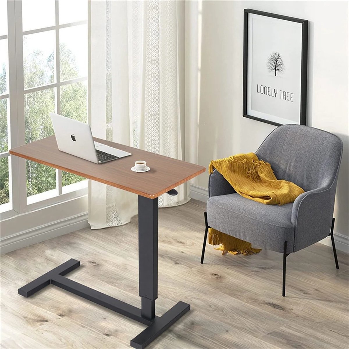 soges Computerbureau met wielen, mobiel bureau, roltafel, computertafel met schuiftoetsenbordblad, voor thuis en kantoor, retro