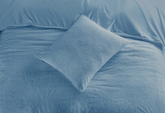 Teddy fleece dekbedovertrek onderkant microvezel - blauw - lits-jumeaux - 240x220 + 2 st 60x70cm van Présence. — afbeelding 2