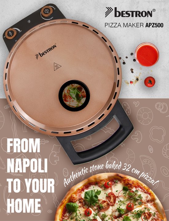 Bestron Turbo Pizzaoven - 320°C - Knapperige pizza’s in 5–10 min - Inclusief pizzasteen & 2 houten spatels - Koperkleur - 5 jaar garantie — afbeelding 3
