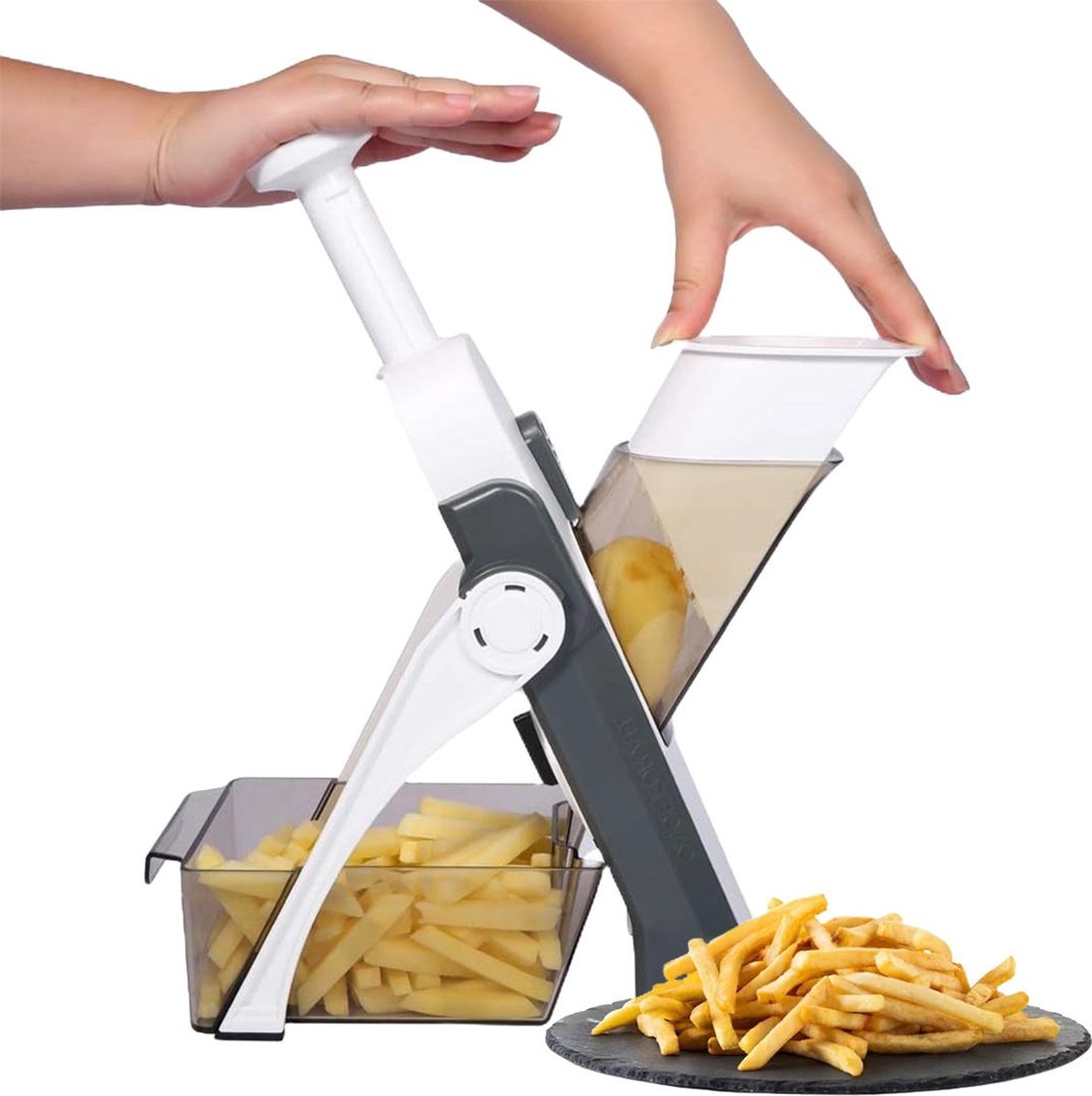 MKSS® Multifunctionele Frietsnijder - Groentesnijder - Patatsnijder - Roestvrijstaal - Wit met Zwart