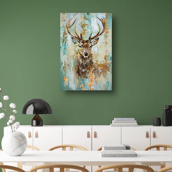 Hert posters - Dieren poster - Posters Goud - Muurdecoratie landelijk - Slaapkamer poster - Decoratie muur poster 40x60 cm