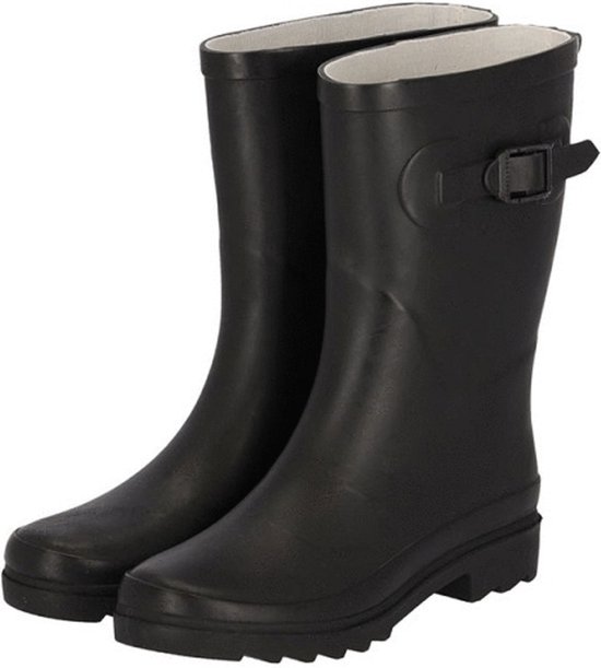 Bottes de pluie noires pour femmes en caoutchouc avec boucle sur le mollet.
