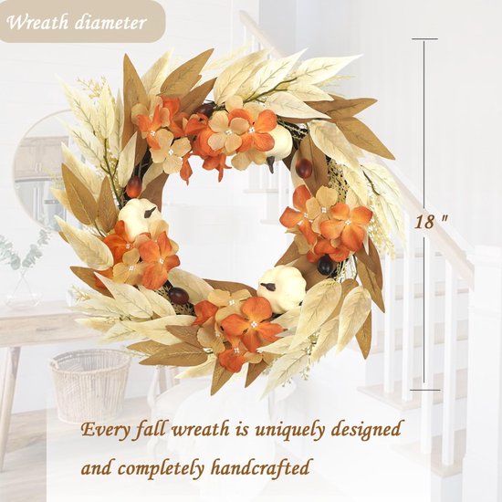 Herfstkrans Van 45 Cm Voordeur, Herfstpompoenkrans, Kunstmatige Esdoornblad Krans, Krans Decoraties, Herfstkroon Met Pompoen Esdoornblad Bessen, Halloween-kransen