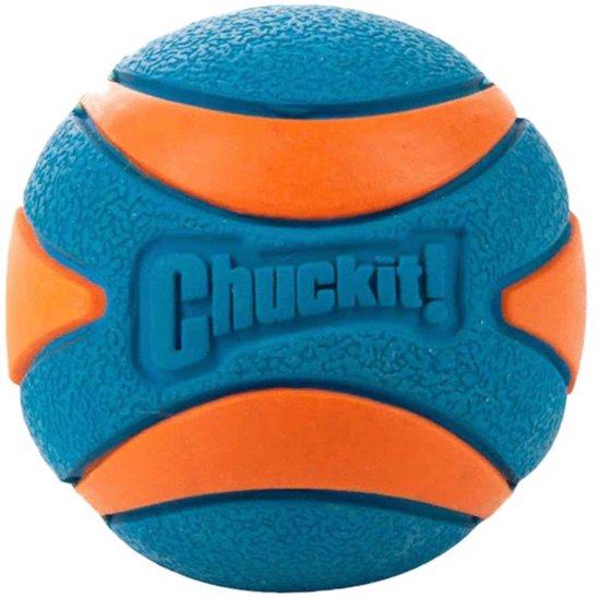 Chuckit! Ultra Squeaker Bal - Hondenspeelgoed - Hondenbal - Duurzaam rubber - Large - Ø7 cm - Blauw/Oranje - 1 Stuks