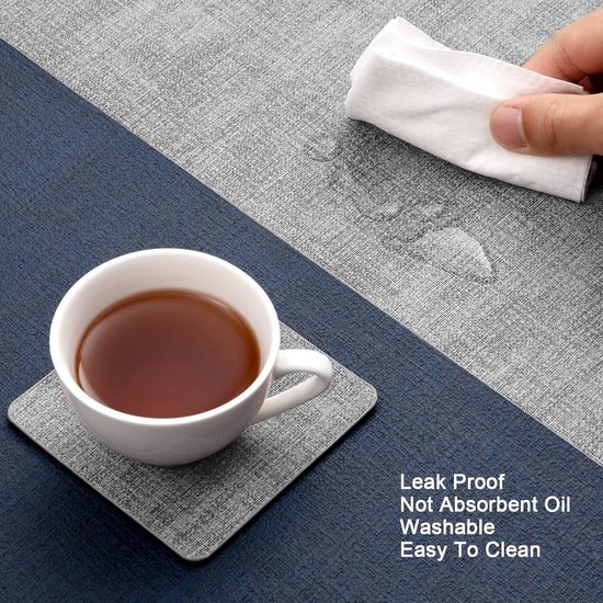 Sets De Table Et Dessous De Verre Double Face En Cuir – Sets De Table Lavables Antidérapants Résistants à La Chaleur Pour Table De Salle à Manger (bleu Marinejaune, 4 Sets De