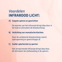 Voordelen van infraroodlicht: ontspant spieren en gewrichten, verlicht reumatische klachten en helpt bij sportherstel.