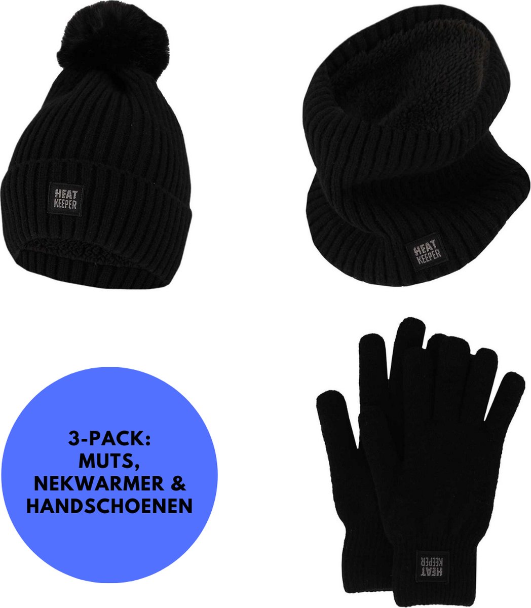 Heatkeeper Thermoset dames Handschoenen/Muts/Nekwarmer – Onesize Zwart