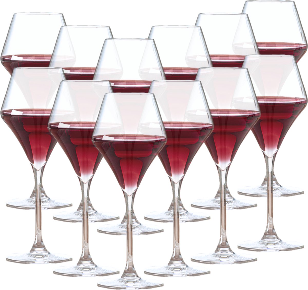 OTIX Wijnglazen - Rode Wijn - Glazen - Rood Wijnglas - 370ML - Set van 12 - Transparant - Kristal - TOPAZ