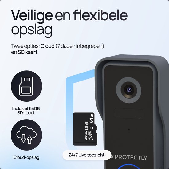 Sonnette vidéo intelligente sans fil Protectly® avec caméra - Sonnette sans fil - 2K Ultra HD - Geen abonnement - Incl. carillon sans fil - Incl. Carte SD de 64 Go