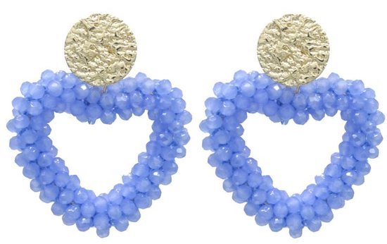 Boucles d'oreilles - boucles d'oreilles - acier inoxydable - perles - perles de verre - bleu - or - coeurs - love - amour - valentine - intemporel - hip - chic - tendance - fête - vacances - cadeau - femme - dames