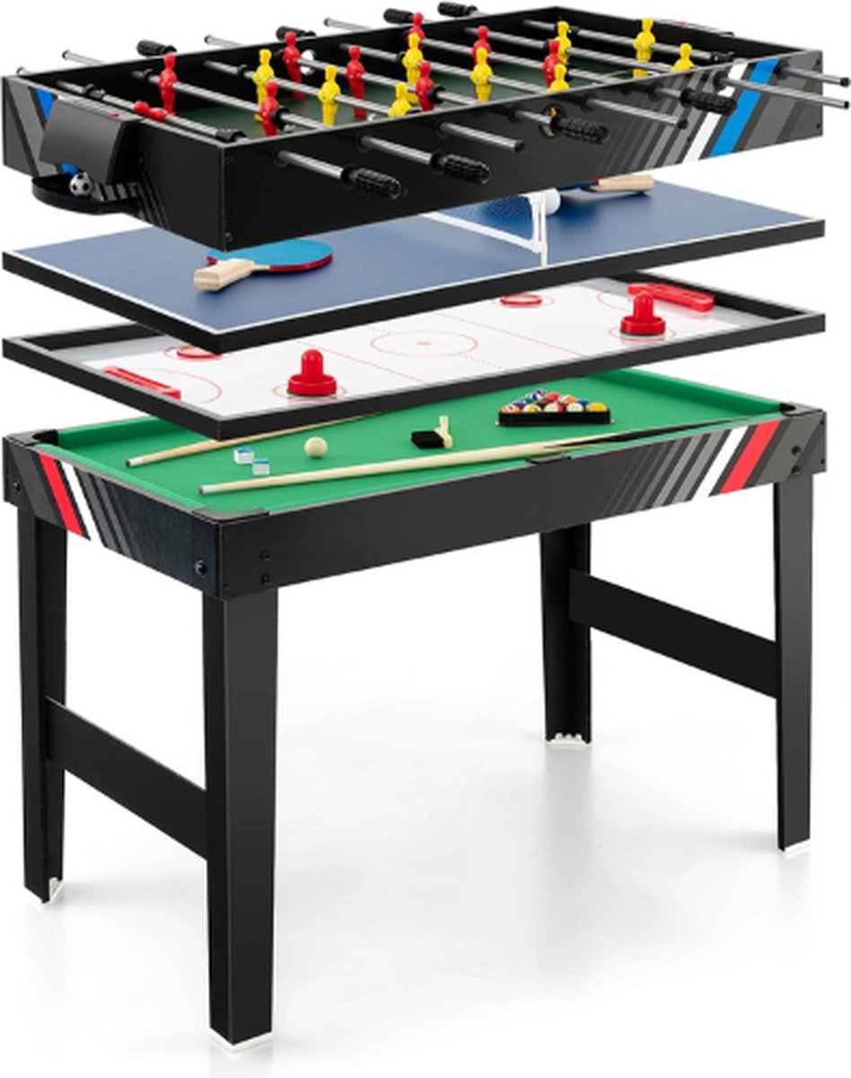 Costway 4 IN 1 Speltafel Airhockey Voetbaltafel Tafelvoetbal Pooltafel Pingpongtafel Tafeltennistafels Voetbal Spel Tafeltennistafel Pooltafel Voor Thuis Airhockeytafels Pingpong Tafeltennis