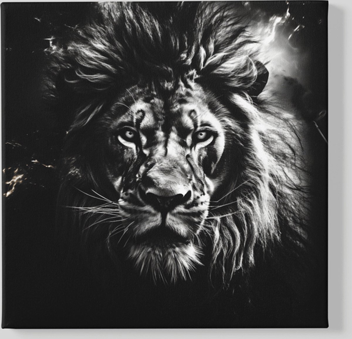 Trendex Global Vierkant Canvas Schilderij - Dieren - Wilde Dier - Leeuw - Zwart - Grijs - 60x60x2 cm