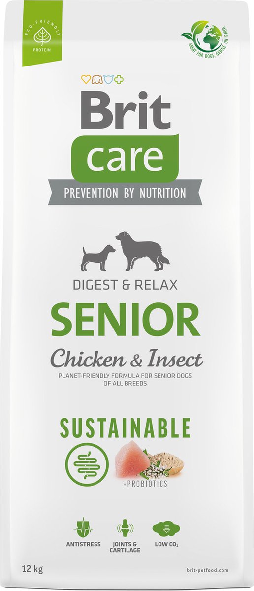 Brit Brit Care Sustainable Senior Digest & Relax Kip&Insecten - Hondenvoer - 12 kg