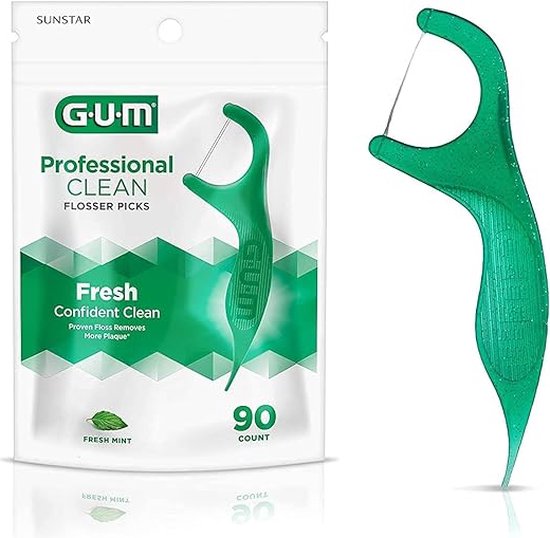 Foto: Gum professional clean floss picks extra sterke floss handige grip tandenstokers voor volwassenen verse munt smaak 90 stuks