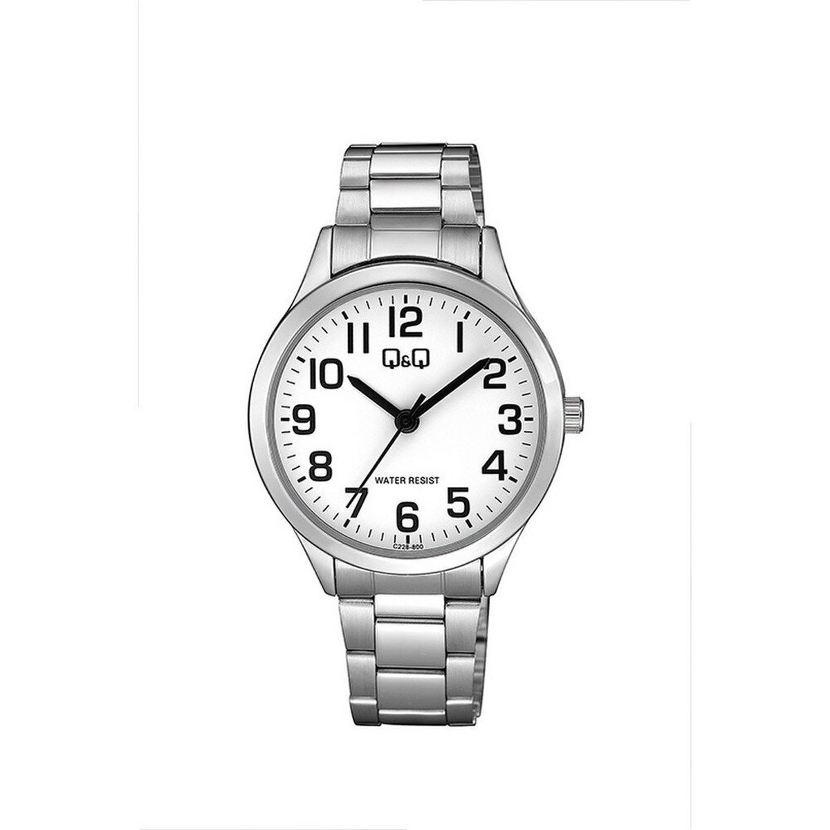 QQ C228-800Y - Horloge - Analoog - Mannen - Heren - Stalen band - Rond - Metaal - Cijfers - Zilverkleurig - Wit