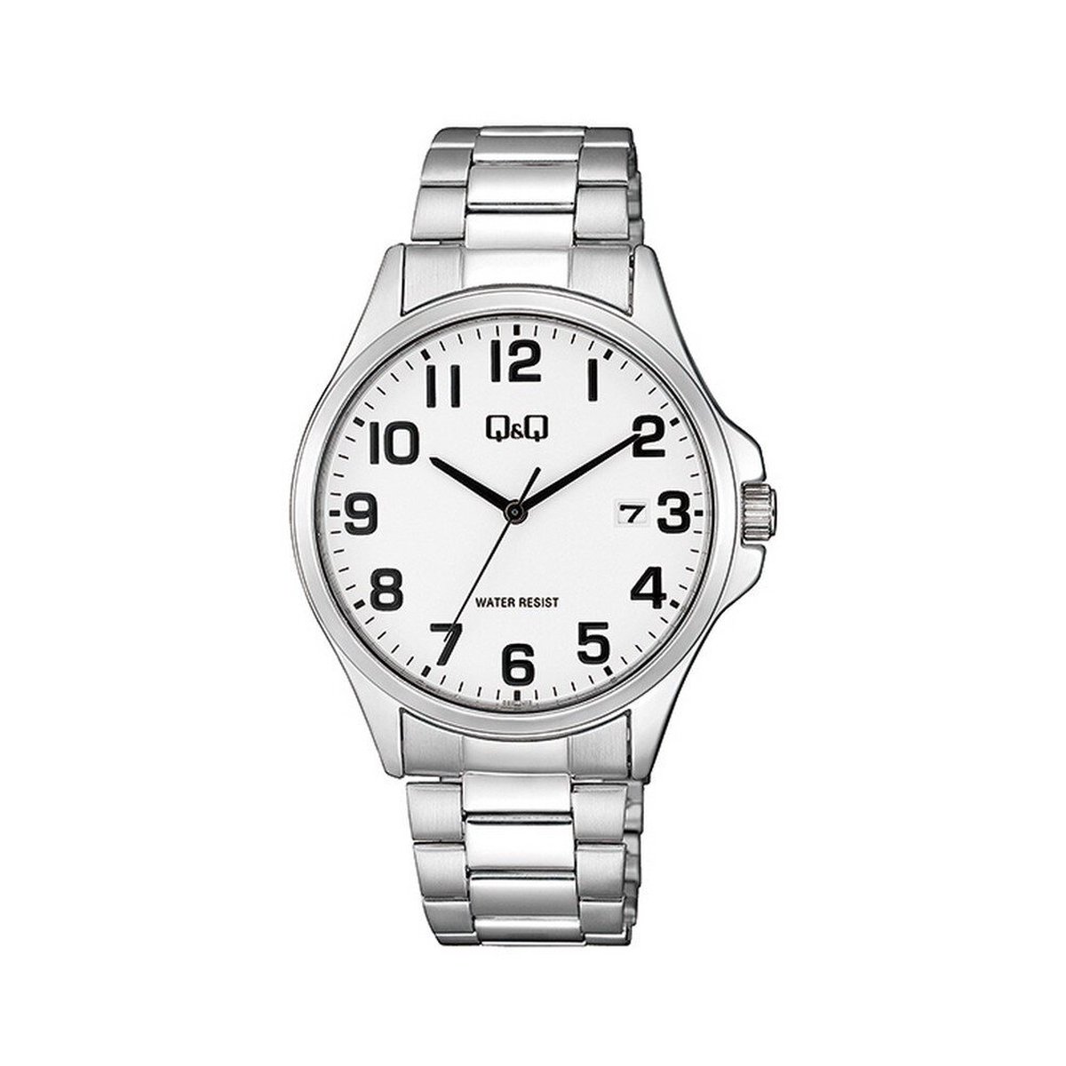QQ A480J204Y - Horloge - Analoog - Mannen - Heren - stalen band - Rond - Staal - Cijfers - Datumaanduiding - Zilverkleurig - Wit