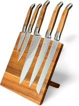 Laguiole L'art du | Keukenmessen Set | 5 delig | Magnetisch Messenblok | Olijfhout