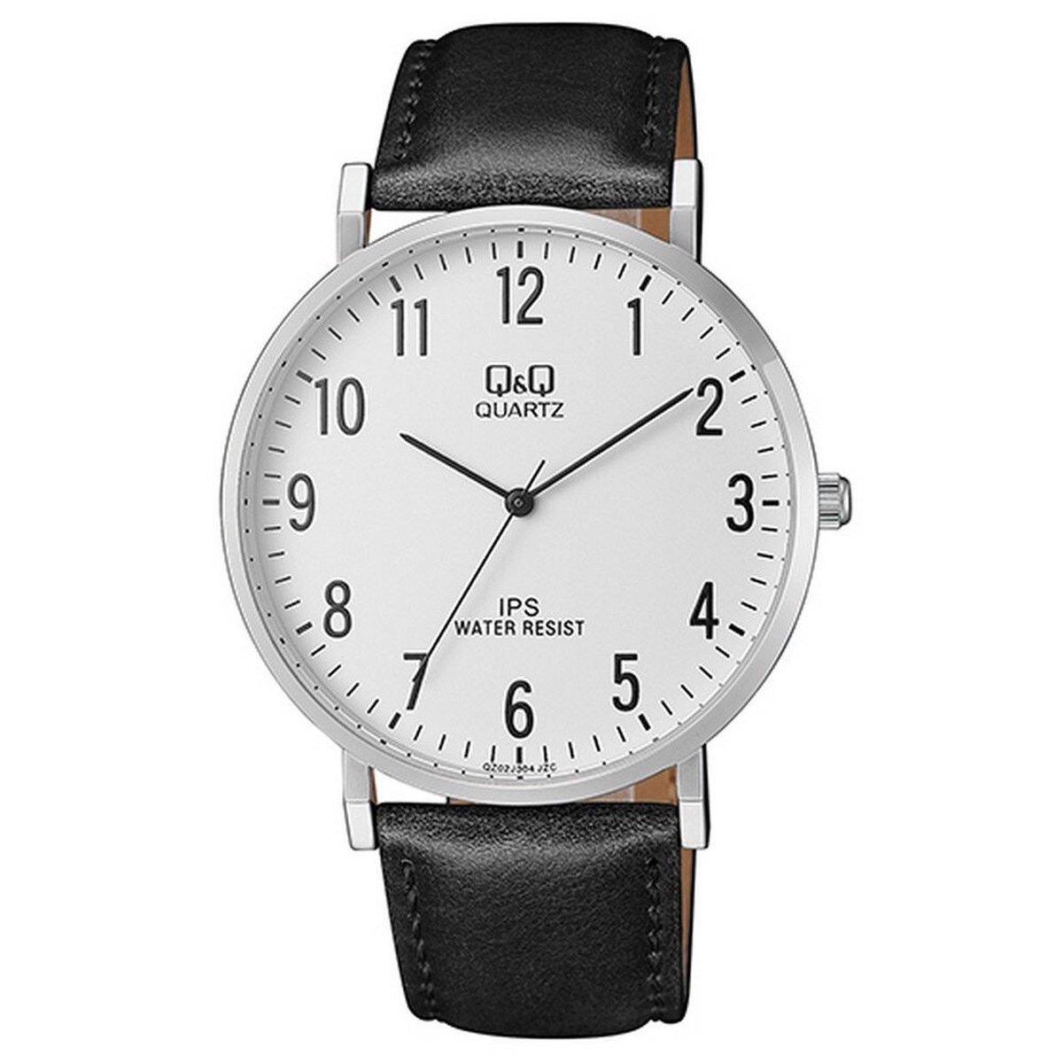 QQ QZ02J304Y - Horloge - Analoog - Mannen - Heren - Leren band - Rond - Metaal - Cijfers - Zwart - Zilverkleurig - Wit - 3ATM