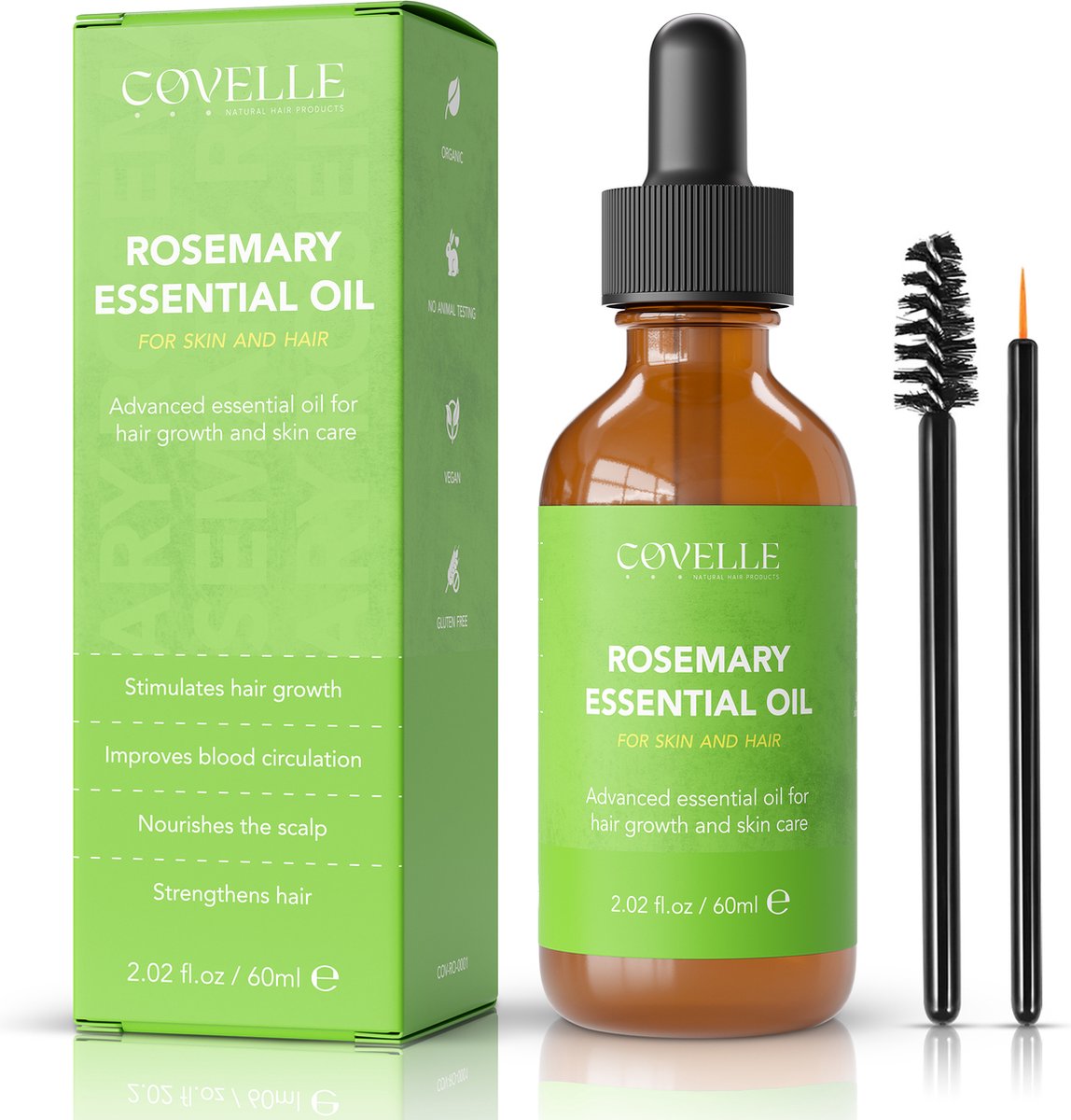 Bol.com Covelle - Rozemarijn Haarolie - 60ml - Haarserum - Haaruitval - Wenkbrauw - Wimperserum - olie - Rosemary- hair oil - Ba... aanbieding