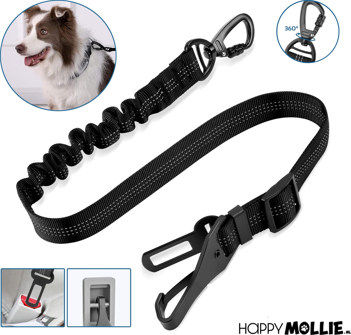 Hondengordel - 3 In 1 Autogordel Hond - Reflecterend - Veiligheidsgordel Hond - Verstelbaar - Zwart