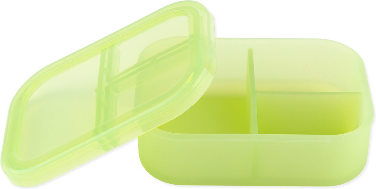 Bumkins - Siliconen Bento Box | Broodtrommel met Vakjes voor Kinderen - Lekvrije Lunchbox voor School & Opvang - Groen