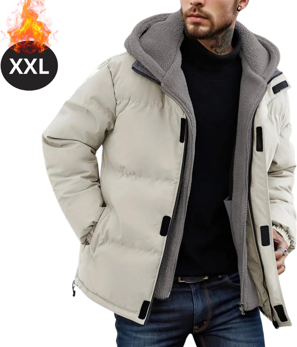 Livano Winterjas - Parka - Heren - Winter - Fleecejas - Volwassen - Stijlvol - Met Capuchon - Melk - XXL