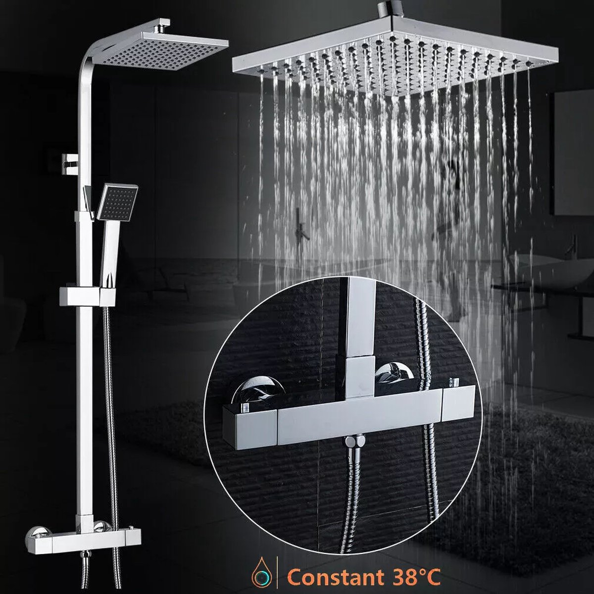 Auralum max Regendouche met Thermostaatkraan - RVS Douche Badkamer - Hoofddouche & Handdouche - ø 20cm Regendouche - Chroom