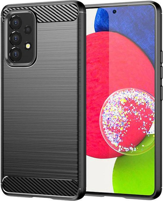 Coque Samsung Galaxy A53, coque en gel TPU MobyDefend , métal brossé + aspect carbone, Zwart | Étui pour téléphone portable / Étui pour téléphone Convient pour : -