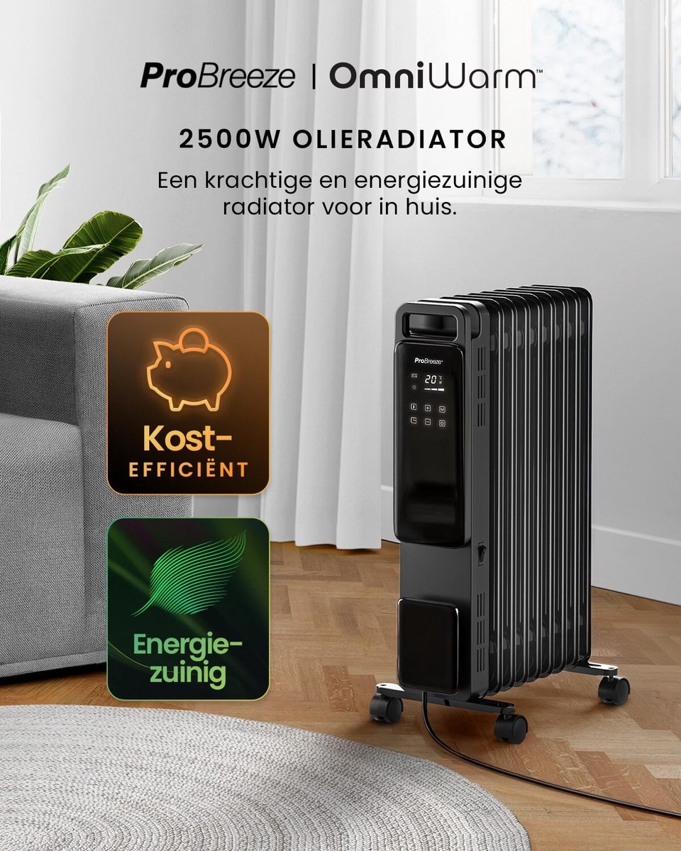 Pro Breeze OmniWarm - Elektrische Kachel met Smart App 2500W - Verplaatsbaar en Krachtige Wi-Fi Olieradiator 24-uurs Timer, 3 Modi, Verstelbare Thermostaat en Veiligheidsuitschakeling - Wit Pro Breeze OmniWarm - Elektrische Kachel met Smart App 2500W - Verplaatsbaar en Krachtige Wi-Fi Olieradiator 24-uurs Timer, 3 Modi, Verstelbare Thermostaat en Veiligheidsuitschakeling - Wit