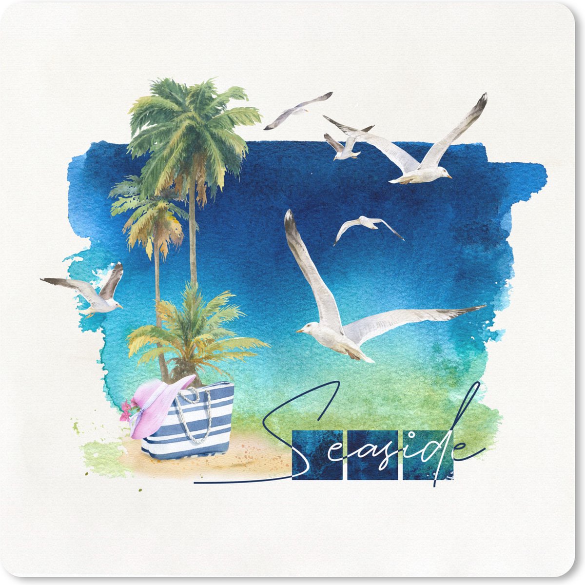 Muismat 20x20 cm - Mousepad Strand - Vogel - Palmboom - Letters - Muismatten