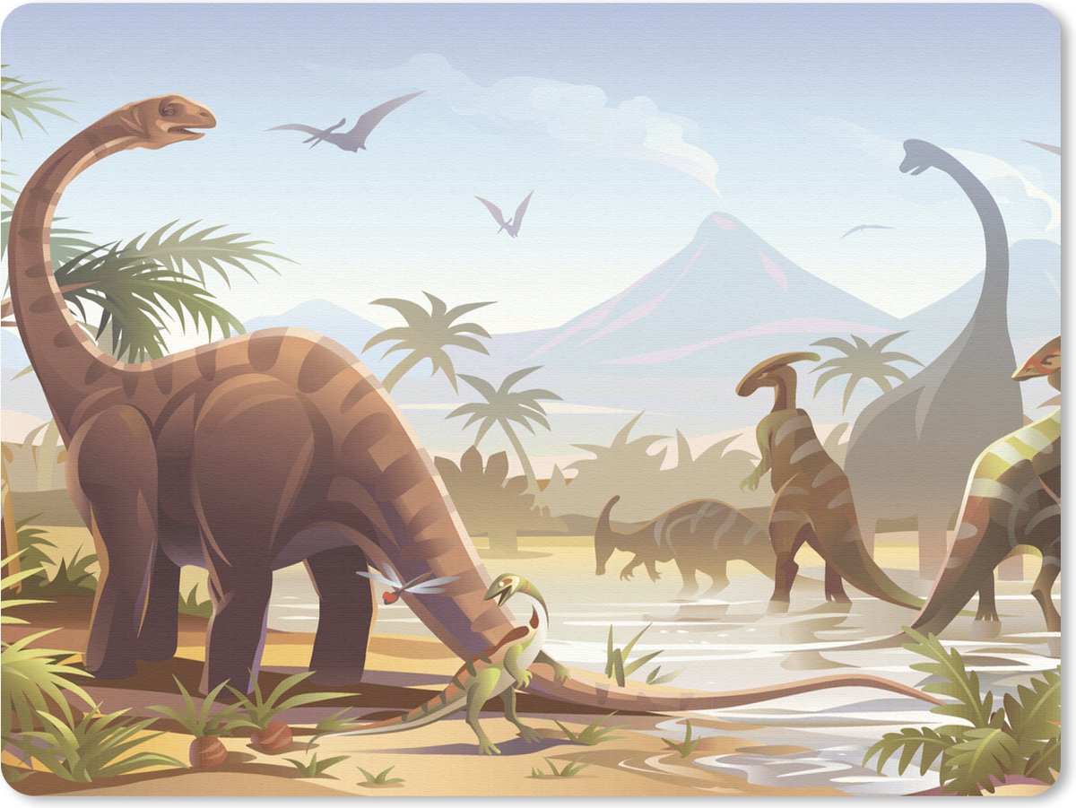 Muismat 23x19 cm - Mousepad Dinosaurus - Landschap - Tropisch - Kinderen - Jongens - Muismatten