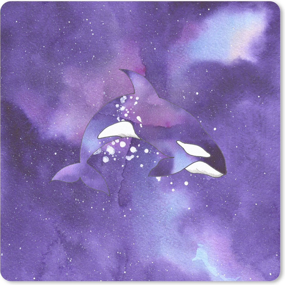 Muismat 30x30 cm - Mousepad Vis - Orka - Paars - Waterverf - Muismatten