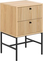 IBUYKE Nachtkastje, rotan, boho, bijzettafel met lade, open plank, houten accent, nachtkastje, bijzettafel met poten, voor slaapkamer, woonkamer en kleine ruimtes, zwart WNS009B
