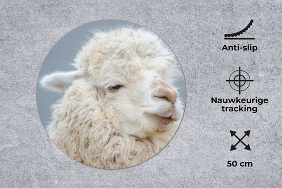 Muismat - Mousepad - Rond - Alpaca - Wol - Wit - 50x50 cm - Ronde muismat