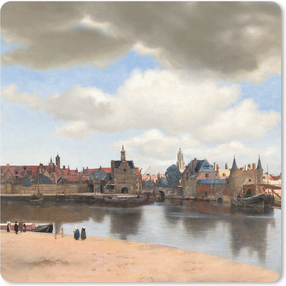 Muismat 20x20 cm - Mousepad Gezicht op Delft - Schilderij van Johannes Vermeer - Muismatten
