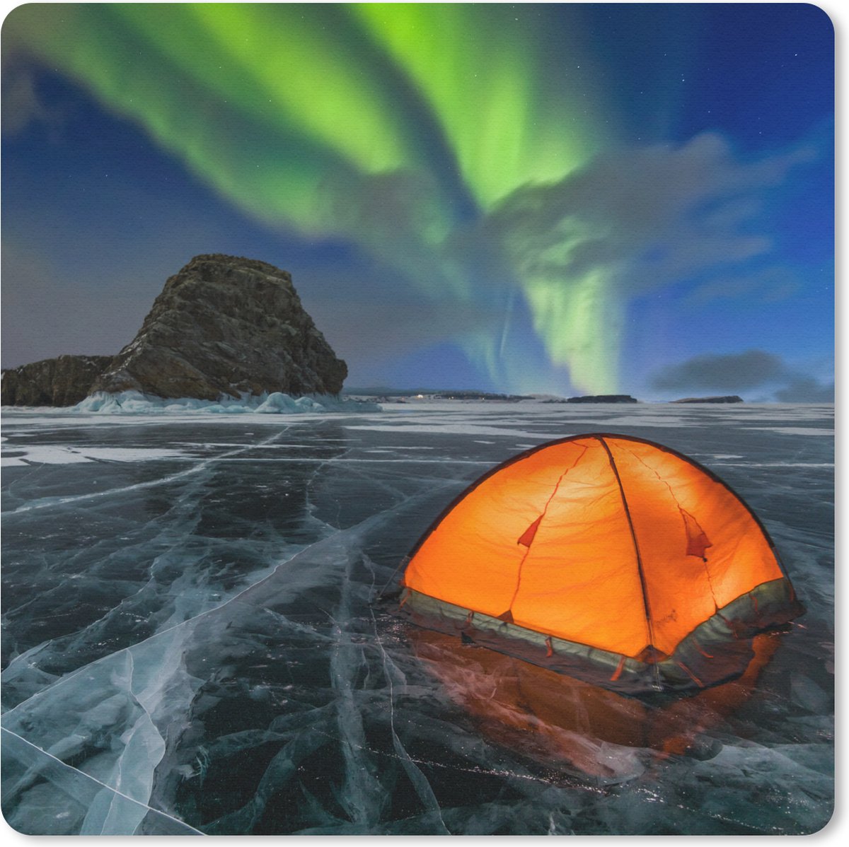 Muismat 20x20 cm - Mousepad Noorderlicht - Tent - IJs - Scandinavië - Muismatten