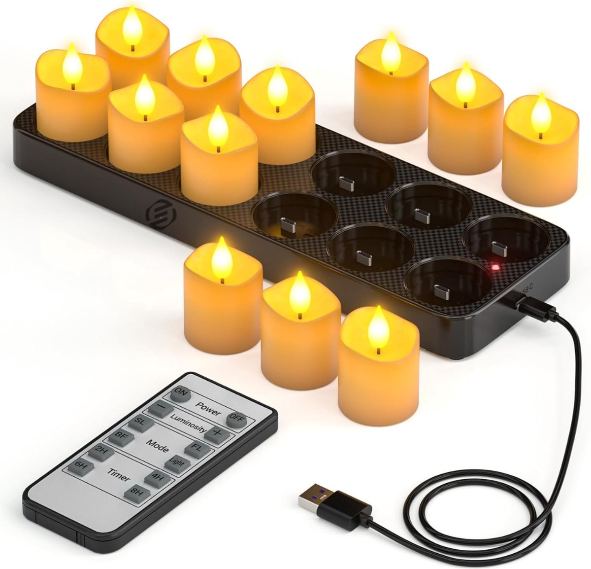Equivera Oplaadbare LED Kaarsen - Elektrische Kaarsen - Oplaadbare Waxinelichtjes - Realistische Kaarsen - Kerstverlichting - Veilig en Duurzaam wit